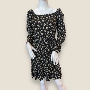 Simplee Black Floral Long Sleeve Dress